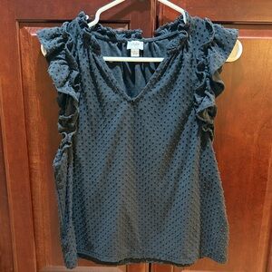 J. Crew Black Textured Ruffle Sleeve Blouse